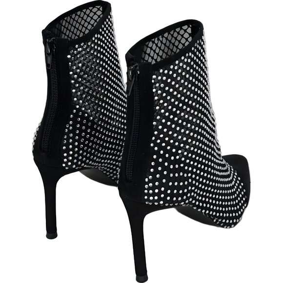 AQUA Lyssa Rhinestone Ankle Booties Black Sparkle Pointed Toe Zip Heels US 6.5M - Picture 3 of 6